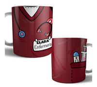 Kartoon Kase Taza Original Personalizada con Nombre | Taza Bata Uniforme Profesiones de Cafe Desayuno para Regalar Enfermera Medica Auxiliar Tcae Enfermeria (Granate)