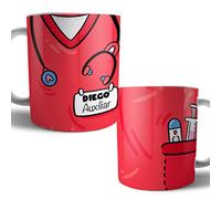 Kartoon Kase Taza Original Personalizada con Nombre | Taza Bata Uniforme Profesiones de Cafe Desayuno para Regalar Enfermera Medica Auxiliar Tcae Enfermeria (Rojo)