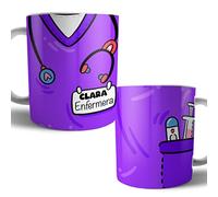 Kartoon Kase Taza Original Personalizada con Nombre | Taza Bata Uniforme Profesiones de Cafe Desayuno para Regalar Enfermera Medica Auxiliar Tcae Enfermeria (Morado)