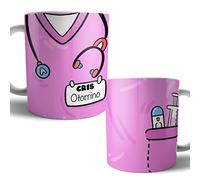 Kartoon Kase Taza Original Personalizada con Nombre | Taza Uniforme Profesiones de Cafe Desayuno para Regalar Enfermera Medica Auxiliar Tcae Enfermeria (Rosa)
