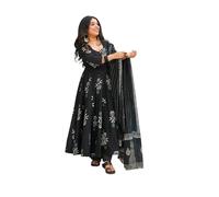 Kartutva Traje Anarkali para mujer con estilo indio Dupatta vestido largo acampanado étnico de fiesta, Negro & blanco, XL