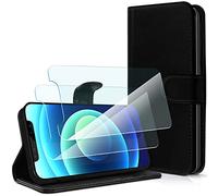 KARYLAX Lote de 2 protectores de pantalla de cristal flexible y funda tipo cartera para Alcatel S32 NFC, color negro