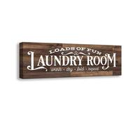 Kas Home Vintage Laundry Room Sign Canvas Wall Art | Rustic Laundry Rules Prints Signs Framed | Bathroom Laundry Room Wall Decor (17 x 6 inch Laundry