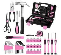KASAFE Kit de herramientas de 57 piezas, color rosa, juego de herramientas básicas de reparación del hogar, kit de herramientas manuales para el hogar, kit de herramientas pequeño con caja de