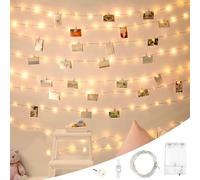 Kasanni Clip Cadena de Luces, 10M 100 LED Batería Led Colgar Fotos, con 60 Clips para Colgar Fotos, Fotos Pared Decoracion, Dormitorio, Fiesta, Cumpleaños, Fiesta de CumpleañOs, Navidad(bianco caldo)