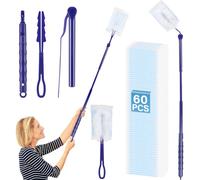 Kasanni Plumero Atrapapolvo, Plumero de Limpiez, Plumero Kit con 60 Recambios + 1 Mango Telescopico Extensible + 1 Mango Corto, Limpieza de 360 Grados, para Ventanas Persianas Muebles Coches