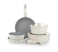 KASANOVA 9 ollas y sartenes con mango desmontable, revestimiento antiadherente de cerámica, juego antiadherente apilable, apto para horno, apto para inducción, sin PTFE, PFAS, PFOA, plomo, cadmio,