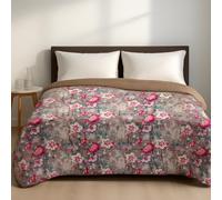 KASANOVA - Edredón de invierno para cama doble, terciopelo, estampado de flores, color topo
