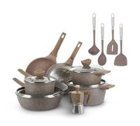 KASANOVA Juego de ollas antiadherente 0 Grasas, batería de cocina apta para inducción y todo tipo de fuegos, ollas y sartenes antiadherentes de 4 capas con diseño moderno (15 piezas)