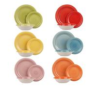 KASANOVA Servicio de platos para 6 personas Happiness - Juego de platos coloridos de gres porcelánico en 6 colores surtidos - Vajilla de 18 piezas