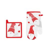 KASANOVA Set de Guante de Horno y agarradera con gnomos navideños - Textil de Cocina de Fibra, Ideal para bandejas y Fuentes Calientes (Blanco)