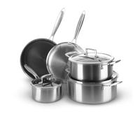 KASANOVA Tri-Ply Batería de Ollas y Sartenes de Acero Inoxidable de Triple Capa - Núcleo de Aluminio, Superficie Antiadherente en Panal, Apta para Inducción y Todo Tipo de Cocinas (8)