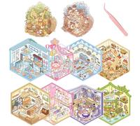 KASESSS 10 Sets Pegatinas 3D Escenas, DIY 3D House Stickers, Escena de Pegatinas Infantiles Adultos, DIY Scene Stickers Construye el Tuyo Propio Panadería Parque Casa de Postres Casa de Té, con Pinza