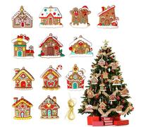 KASESSS 12 Piezas Adornos Colgantes Navidad, Casa de Pan de Jengibre Decoracion Navidad, Colgante de Adornos Navidad, Adornos Arbol Navidad con Cuerda, Decoración Árbol Navidad para Casa, Fiesta