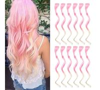 KASESSS 12 Piezas Extensiones De Clip De Pelo Colores, Rosa A Dorado Ombré Rizadas 45cm/18 Pulgadas Extensiones Pelo Reutilizables Para Mujeres Y Niñas Fiesta Festival Carnaval Cosplay
