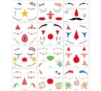 KASESSS 12 Piezas Tema del Payaso Tatuajes Temporales, Brillantes Resistentes al Agua Tattoos, Pegatinas Cara Festival, Pegatinas para Tatuajes Faciales para Cumpleaños Rave Festivales de Música