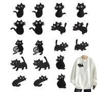 KASESSS 18 Piezas Parches Ropa Termoadhesivos, DIY Coser Parches para Ropa, Lindo Gato Parche Ropa, Pegatinas para Ropa con Plancha, Parches Bordados para Mochilas, Chaquetas, Jeans, Camisetas, Negro