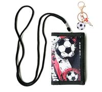 KASESSS 1Pcs Cartera Niño y Fútbol Llavero, Monedero Niño con Estampado de Fútbol, Cartera Juvenil Chico Dibujos Animados, Carteras Infantiles con Cordón, Triple Plegable Monedero, Regalos para Niños