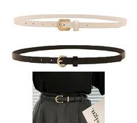 KASESSS 2 Piezas Cinturon Fino Mujer, Cinturones de Mujer Pu Piel, 1.5cm Cinturón Mujer con hebilla de metal, Cinturon Blanco Negro Mujer, Cinto Mujer para el Vestido de las Señoras Jeans Suéter