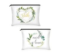 KASESSS 2 Piezas Novia Neceser Maquillaje, PortáTil Neceser Mujer, Hecho De Lona Bolsa De Maquillaje Velo Novia Despedida Soltera como Boda Luna De Miel Fiesta Regalo,Makeup Bag 22.5cm x 15cm
