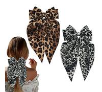KASESSS 2 Piezas Pinzas Pelo Mujer con Lazo Estampado de Leopardo, Gran Lazos para El Pelo con Cola Larga, Satén Lazos Pinza de Resistencia con Muelle para Mujeres y Niñas, Retro Accesorios Cabello