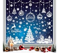 KASESSS 244 Piezas Blanco Pegatinas Navidad Ventanas Cristal, 9 Hojas Vinilos NavideñOs Para Escaparates A Doble Cara Con Copos De Nieve, áRboles Y Renos, Reutilizables Adhesivos Decoracion Navidad