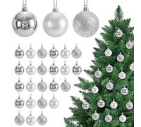 KASESSS 24Pz Bolas Arbol de Navidad Plateadas, 3CM Bolas de Navidad Plateadas, Plástico Bolas Navideñas, Christmas Tree Decorations, Christmas Baubles para Decoración de Fiesta Festival Bodas Hogar
