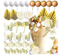 KASESSS 28 Piezas Decoracion Tartas Cumpleaños, Flores Decoración Tarta, Boho decoración de Pasteles, Cake Toppers Flores Artificiales Mariposa para Cumpleaños, Fiesta de Bodas, Baby Shower