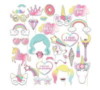 KASESSS 29 accesorios para caja de fotos de unicornio, accesorios para fotos de boda, decoración de fiestas, decoración de cumpleaños, caja de fotos divertida, accesorios de boda para carnaval