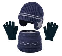 KASESSS 3 Piezas 3 in 1 Conjunto de Gorro Bufanda y Guantes Niños, Niños Sombrero Caliente de Punto con Forro Polar, Calentador de Cuello, Invierno Cálidos Beanie para Niño y Niñas de 3 a 7 Años