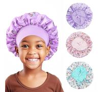 KASESSS 3 Piezas Gorro de Seda para Dormir para Niños, Gorro Saten Pelo Rizado, Gorros Seda Dormir, Suave Gorros para Dormirs con Banda Elástica Ancha, Gorro de Satén de Unicornio, para Niñas, Niños