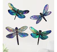 KASESSS 4 PCS Decoración Pared, Libélula Adornos Pared Salon, Decoracion Pared Dormitorio de Madera, Decoración Pared Salon Colorida, Decoracion de Pared para Jardín Césped Decoración del Hogar