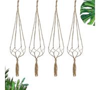 KASESSS 4 Piezas 90cm Macetero Colgante, Estilo Boho Cuerda De Yute Macrame Colgador De Plantas, Tejido A Mano Maceta Colgante Interior Exteriores,Cuelga Macetas para BalcóN, Sala De Estar Y MáS