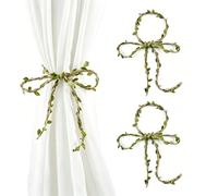 KASESSS 4 Piezas Alzapaños Cortinas de Cuerda de Cáñamo con Hojas, Rústico Sujeta Cortinas, Boho Decoración Alzapaños para Dormitorio Sala de Estar, Decoración para Envolver Regalos
