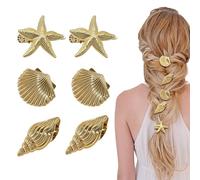 KASESSS 6 Piezas Doradas Mar Pinzas Pelo Mujer, Concha Estrella de Mar Caracola Pinza Pelo, Accesorios Bohemos de Verano para Mujeres Niñas, Hair Clips para Sirena Playa, Vacaciones Pasadores Diarios