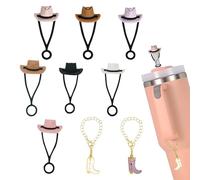KASESSS 7 Piezas Tapa de Pajita para Sombrero Cowboy y 2pcs Botas Colgante, 10mm Tapas de Pajitas de Silicona, Reutilizables Tapones para Pajitas, Cubiertas de Pajitas para Stanley Cup Accesorios