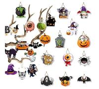 KASESSS Adornos Halloween de Árbol Mini, 24 Piezas Halloween Decoracion Colgables, Decoración Halloween de Doble Cara con Cuerdas Decoraciones de Halloween Divertidas para Casa Interior Fiestas