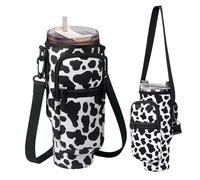 KASESSS Bolsa De Botella De Agua con Estampado De Vacas, Funda Botella Agua 1,2 L/40 Oz, Portabotellas con Correa Ajustable Y Bolsillo para El Teléfono, Funda para Vasos para Deportes, Viajes
