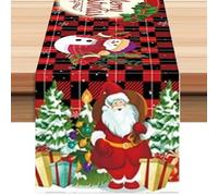 KASESSS Camino de Mesa Navidad Rojo Negro A Cuadros Estampado de Papá Noel y Muñeco de Nieve Camino de Mesa Navideño 35x180cm Christmas Table Runner para Comedor Cafetería Hogar Bar Decoración Fiesta