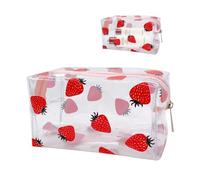 KASESSS Estuche Transparente, PVC Estuches, Estojo Escolar con Motivo de Fresas, Transparente Cartucheras Escolares, Portátil Estuches Escolares, Cartuchera, Estojos Escolares para Niños y Adulto
