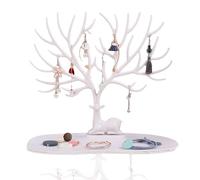 KASESSS Expositor Pendientes, Creativa Soporte Joyas, Soporte Pendientes con Bandeja, Organizador Aoyas Diseño del Árbol, Colgador Collares para Guardar Collares Anillos Pulseras Accesorios (Blanco)