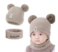 KASESSS Gorro Bebe Recien Nacido Bufanda Set, Gorro Bebe Invierno, Conjunto Calentar Cómodo Niño Niña, Suave Toddler Beanie, Linda Doble Pompón Gorro de Punto para Bebé Recién Nacidos 0-24 Meses