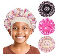 KASESSS Gorro de Seda Para Dormir Para Niños, 3 Piezas Reutilizable de Satén Para Pelo Rizado - Diseño Unicornio Para el Cuidado del Cabello de Niñas