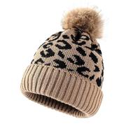 KASESSS Gorro Invierno Mujer con Estampado De Leopardo, Caqui EláStico SintéTica Gorro PompóN CáLido Y Elegante Winter Hat CóModo Sombrero De Punto Beanies para Mujer Gorros para El Invierno