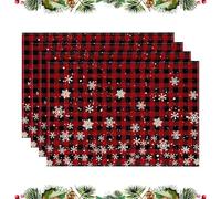 KASESSS Juego De 4 Manteles Individuales De Navidad A Cuadros, 30x45cm Salvamanteles Individuales con DiseñO De Copos De Nieve PoliéSter Y Lino De Lavable Salvamanteles para Navidad DecoracióN Mesa
