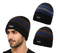 KASESSS Pack De 2 Gorros De Punto A Rayas para Hombre Gorro Hombre con Ribete Y Forro Polar CáLido EláSticos Y Suaves Gorro De Invierno Winter Hat Beanies para Trabajo, Deporte, Bicicleta