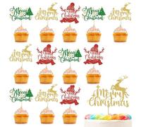 KASESSS Set De Adornos Para Tarta Navidad, Decoracion Tarta Cupcakes Con DiseñOs De áRboles, Ciervos Y Sombreros, Doradas Merry Christmas Cake Toppers Para Navidad DecoracióN De Tartas