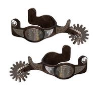 KASFDBMO El espolón occidental de acero inoxidable cuenta con exquisitas serpentinas talladas a mano y giratorias para una guía suave del caballo grabada