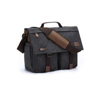 Kasgo Bandolera Hombre Grande, Bolsa Mensajero Hombre Bolso Vintage Lona Encerada Resistente al Agua Maletín para Ordenador Portátil 15,6 pulgadas con Correa Acolchada para el Hombro Gris Oscuro
