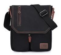 Kasgo Bandolera Hombre Pequeña, Bolso Lona Unisex Bolsa Mensajero Retro Bolso de Hombro Resistente al Agua Bolsos Cruzado Vintage Bolsos Messenger Casual para Escuela Trabajo Viajes (Negro)